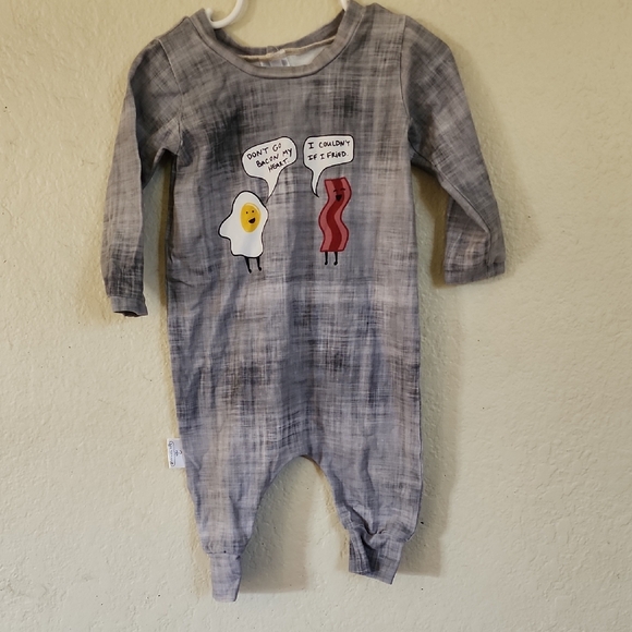 Handmade Other - Plaid Gray Kids One Piece with Egg and Bacon Design